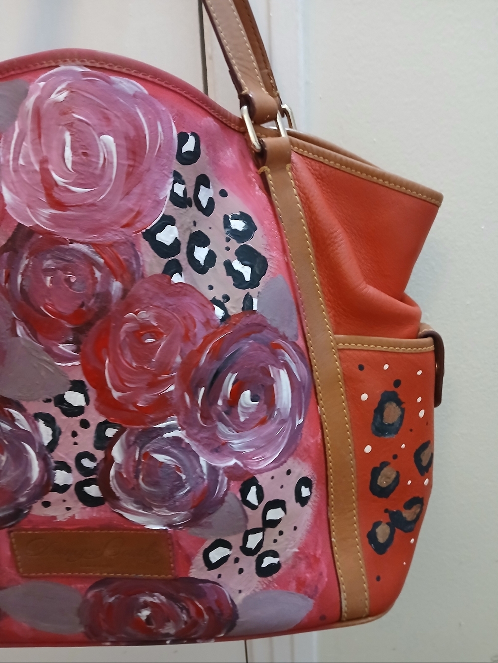 Dooney & Bourke Artist Hand-Painted Floral Tote Bag with Tan Trim - Picture 3 of 12